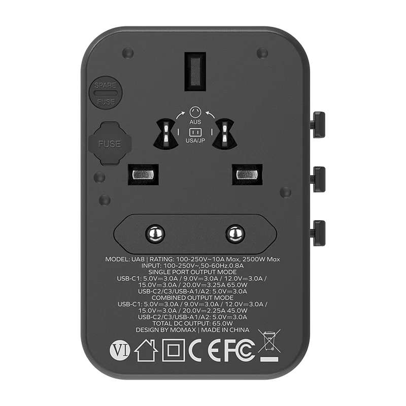 Momax 1-World 65W GaN 方便式旅行插座 UA8 |方便攜帶、穩定安全 - LINKO Shop