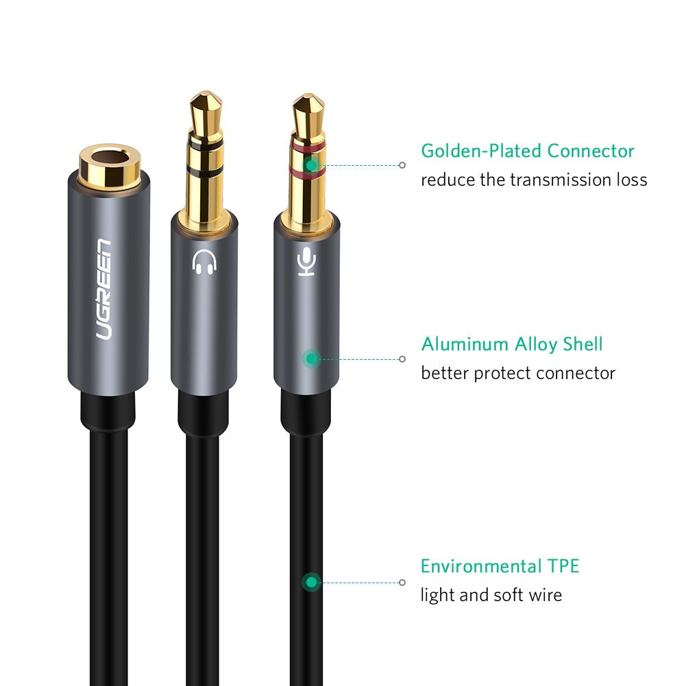 UGREEN 3.5mm音頻電腦耳機麥克風二合一轉接線 - LINKO Shop