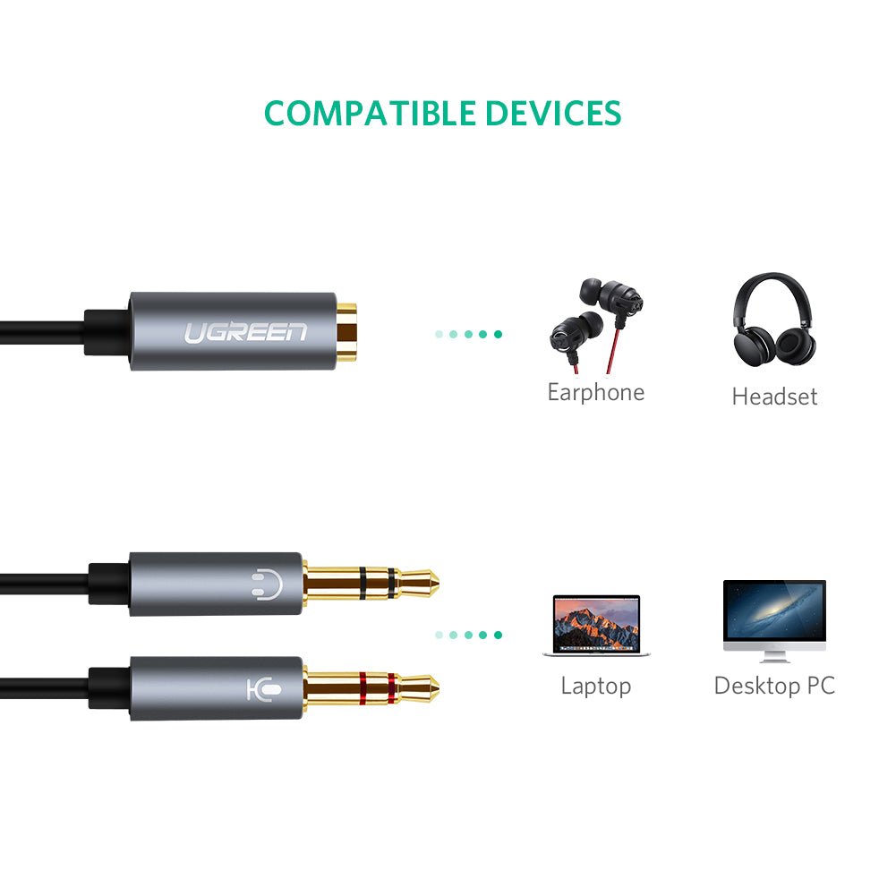 UGREEN 3.5mm音頻電腦耳機麥克風二合一轉接線 - LINKO Shop
