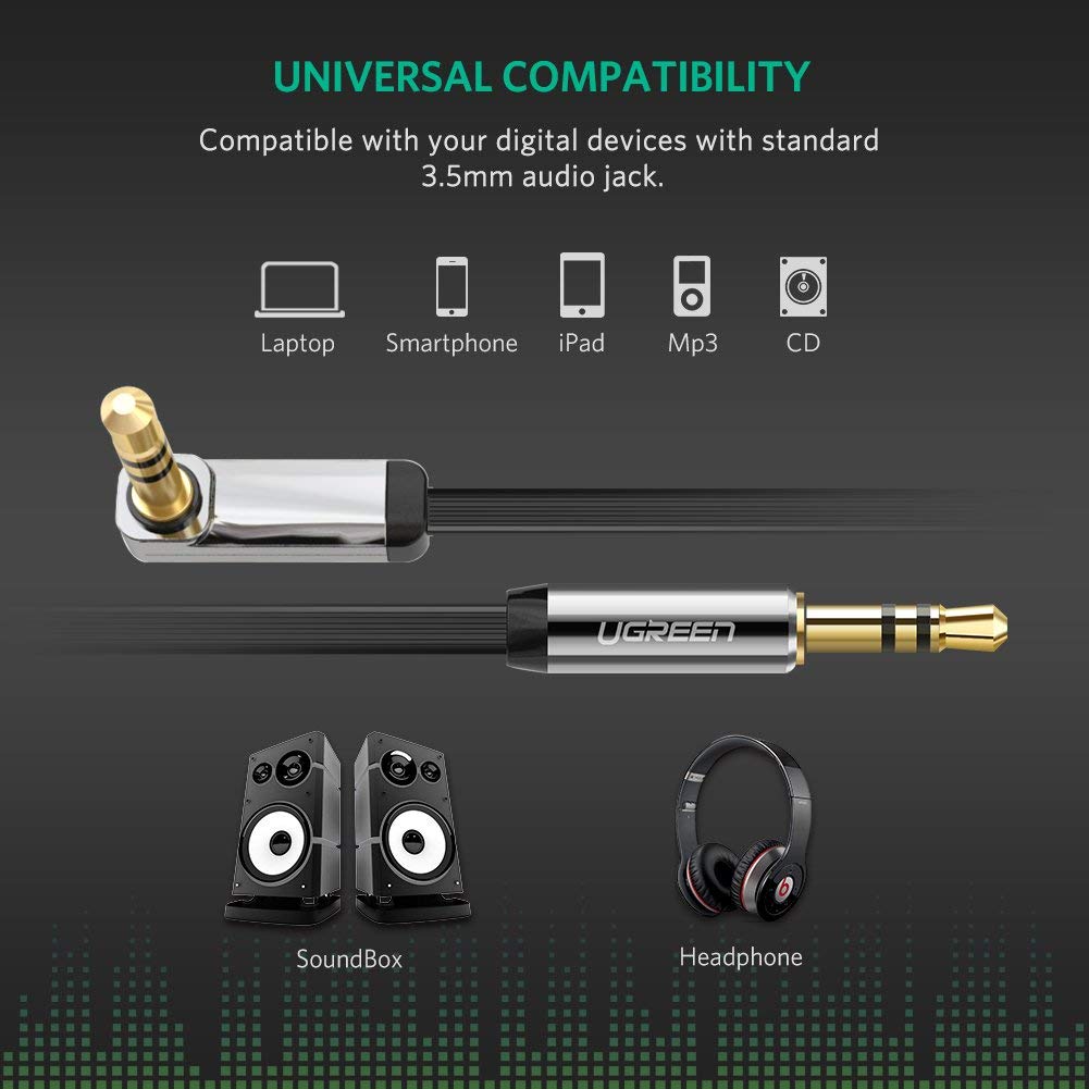UGREEN 3.5mm公對公彎頭車載AUX音頻耳機線 (BF) - LINKO Shop