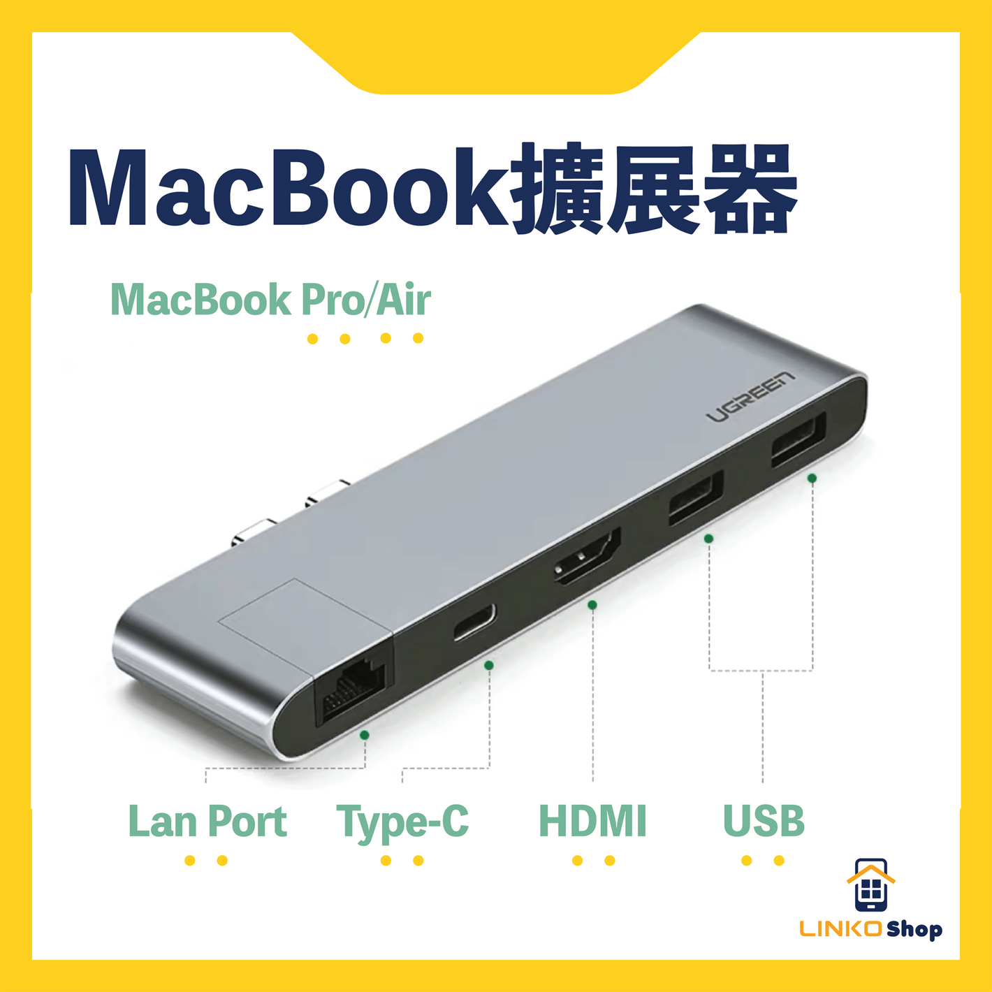 UGREEN 5合一 MacBook Air/Pro Type-C多功能雙頭擴充器 (Hdmi/usb/sd/tf插口) - LINKO Shop