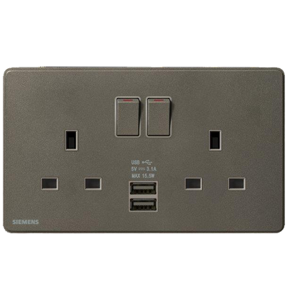 西門子 DELTA®arina 13A 雙位開關插座(帶USB插頭) 產品圖片