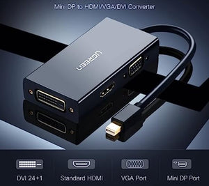 UGREEN綠聯 三合一 DisplayPort 轉HDMI / DVI / VGA轉換器 黑(DP110)