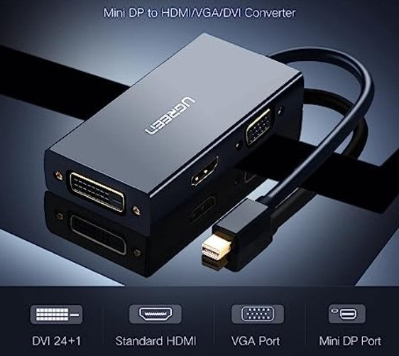 UGREEN綠聯 三合一 DisplayPort 轉HDMI / DVI / VGA轉換器 黑(DP110)