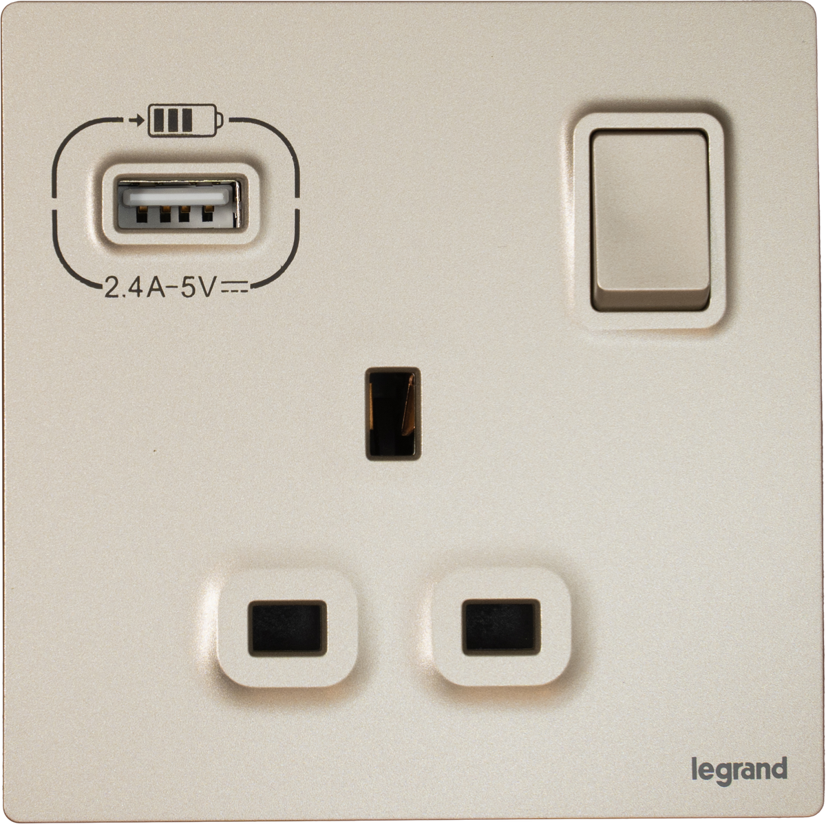 Legrand Mallia Senses 13A 單蘇有掣連Type A USB 香檳金
