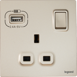 Legrand Mallia Senses 13A 單蘇有掣連Type A USB 香檳金