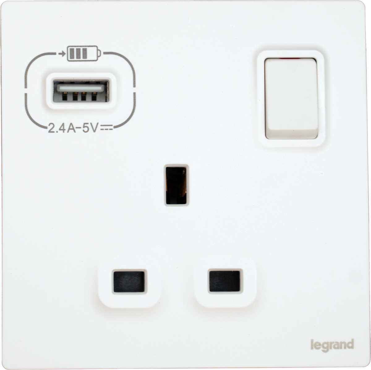 Legrand Mallia Senses 13A 單蘇有掣連Type A USB 陶瓷白