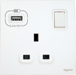 Legrand Mallia Senses 13A 單蘇有掣連Type A USB 陶瓷白