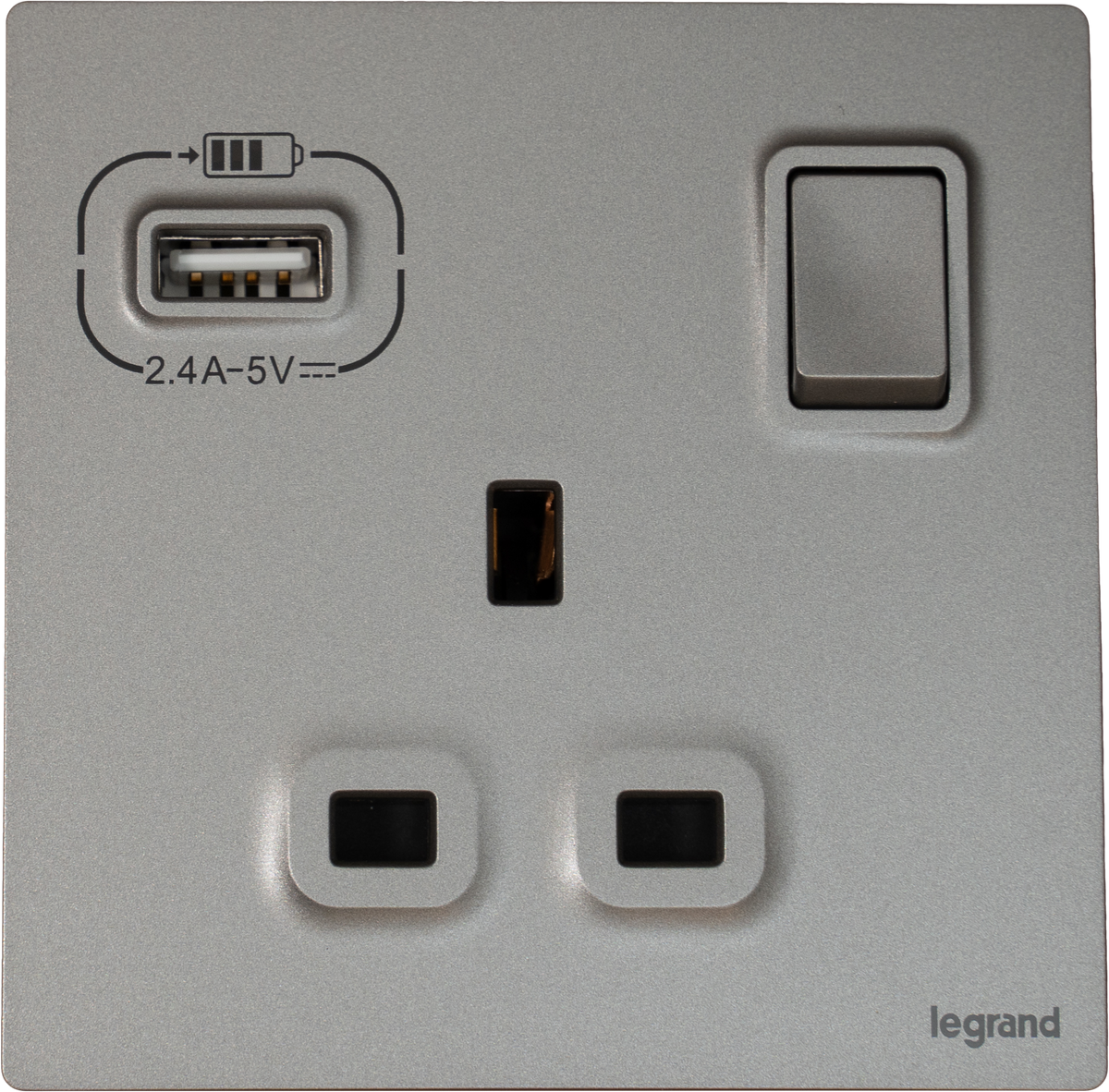 Legrand Mallia Senses 13A 單蘇有掣連Type A USB 深沙銀