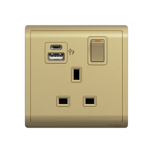 Pieno 13A 單位連保護門有掣雙極插座連 兩位USB充電插座 Type A+C