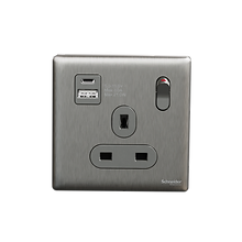 施耐德 Unica X 13A 單位連保護門有掣雙極插座連兩位USB 充電插座Type A+C