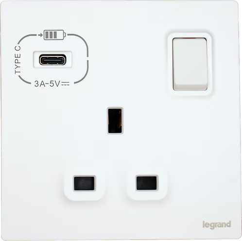 Legrand Galion 逸景 單位13A蘇面 帶開關 連一個C型 USB充電器