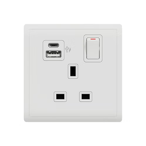 Pieno 13A 單位連保護門有掣雙極插座連 兩位USB充電插座 Type A+C