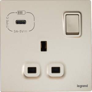 Legrand Mallia Senses 13A 單蘇有掣連Type C USB 香檳金