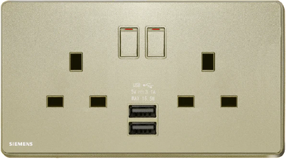 西門子 DELTA®arina 13A 雙位開關插座(帶USB插頭) 產品圖片