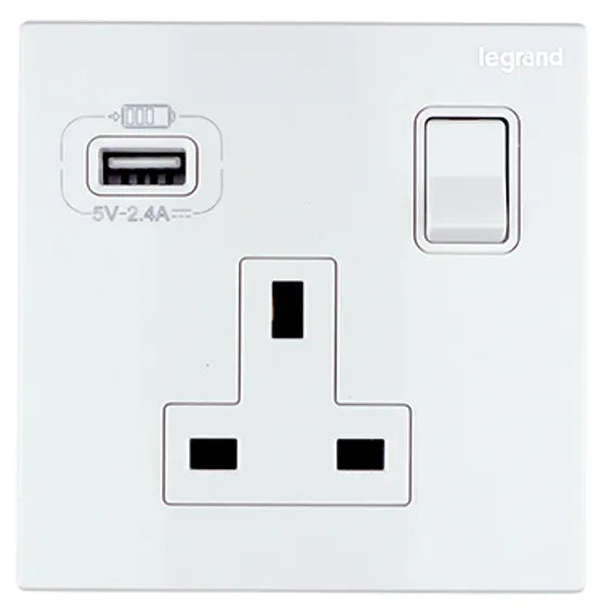 Legrand Galion逸景 單位13A蘇面帶開關連USB