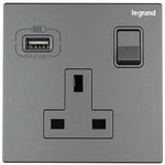 Legrand Galion 逸景 單位13A蘇面 帶開關 連一個A型USB充電器 產品圖片