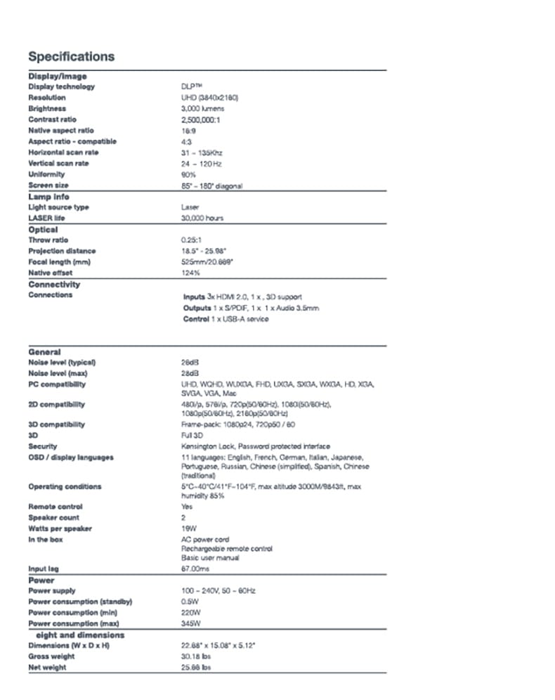 Optoma CinemaX D3+ 4K UHD 超短焦雷射投影機 家庭劇院頂級體驗