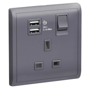 Pieno 13A 兩位連保護門有掣插座連兩位USB充電插座