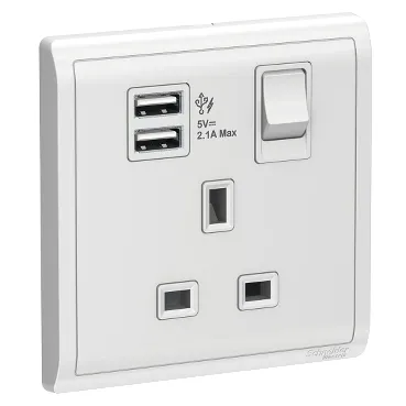 Pieno 13A 兩位連保護門有掣插座連兩位USB充電插座