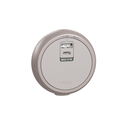 Easy series, USB socket, type A+C, 21W, grey 明裝式電力路軌USB插頭