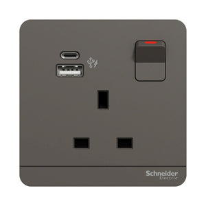 AvatarON 13A 連保護門有掣雙極插座連兩位21W Type A+C USB 充電插座