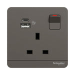 Schneider Electric AvatarOn 13A 單位連保護門有掣雙極插座連兩位Type A+C USB充電插座 電源插座 – 圖2 | linko.shop