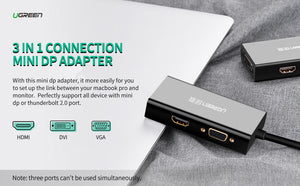 UGREEN綠聯 三合一 DisplayPort 轉HDMI / DVI / VGA轉換器 黑(DP110)