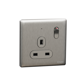 施耐德 Unica X 13A 單位連保護門有掣雙極插座連LED指示燈