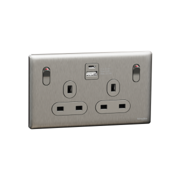 施耐德 Unica X 13A 兩位連保護門有掣雙極插座連兩位USB 充電插座Type A+C