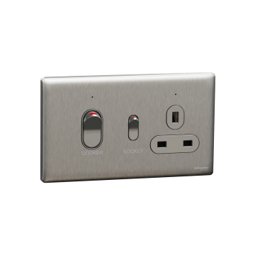 施耐德 Unica X 45A 單位雙極開關掣連13A 有掣插座 (兩位尺寸供橫向安裝)