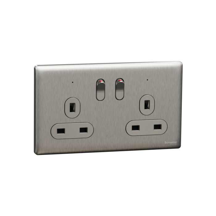 施耐德 Unica X 13A 兩位連保護門有掣雙極插座連LED指示燈