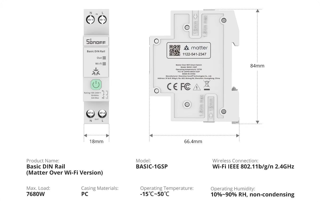 SONOFF Basic 導軌式 Matter WiFi 智慧開關 BASIC-1GSP