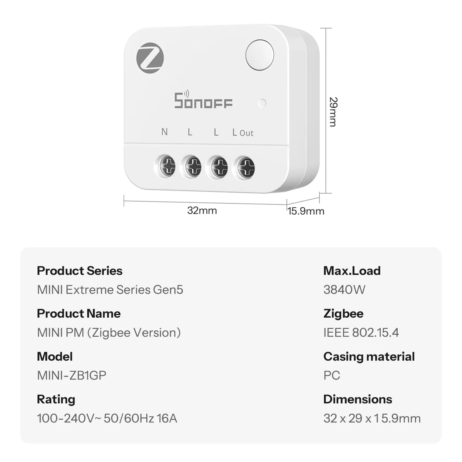 SONOFF MINI PM Zigbee 智慧電量計 MINI-ZB1GP