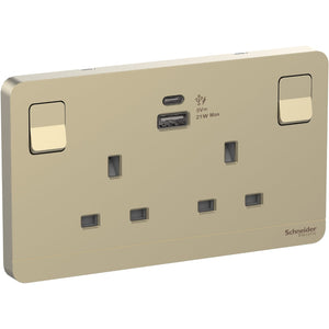 AvatarOn奐尚 13A 兩位連保護門有掣插座連兩位21W Type A+C USB 充電插座(白/金/灰)| 請先查詢現貨 - LINKO Shop