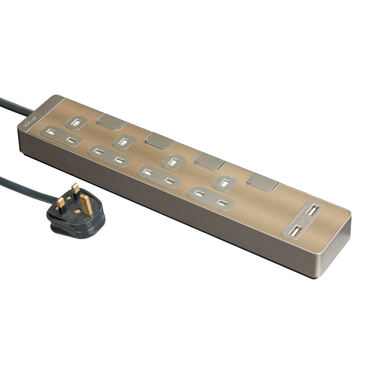 Schneider Electric 13A 四位獨立開關安全插座 連兩位USB充電插座 (連3米線), 古銅金 |穩定提供電力給你的電器 - LINKO Shop