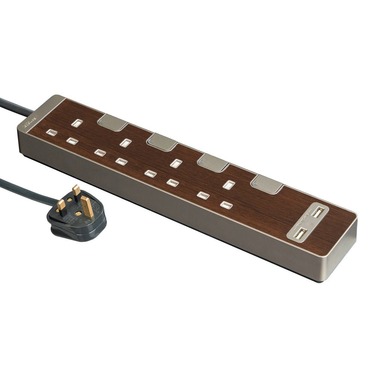 Schneider Electric 13A 四位獨立開關安全插座 連兩位USB充電插座 (連3米線), 胡桃木 | 穩定提供電力給你的電器 - LINKO Shop