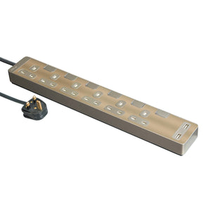 Schneider Electric 13A 六位獨立開關安全插座 連兩位USB充電插座 (連3米線), 古銅金 | 穩定提供電力給你的電器 - LINKO Shop