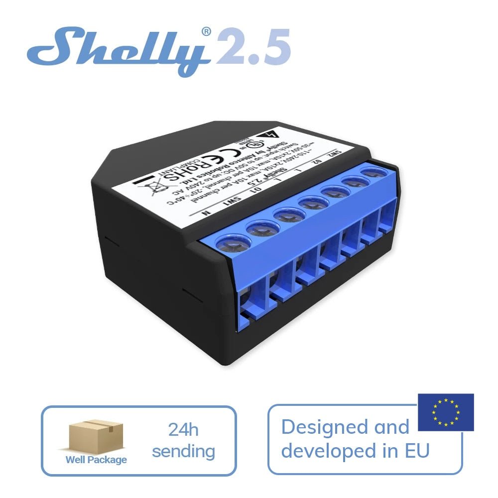 Shelly 2.5 智能家居雙繼電器 WiFi 開關 ｜控制車庫門、窗簾和捲簾 - LINKO Shop