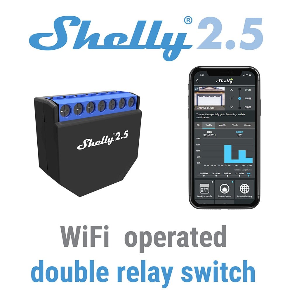 Shelly 2.5 智能家居雙繼電器 WiFi 開關 ｜控制車庫門、窗簾和捲簾 - LINKO Shop