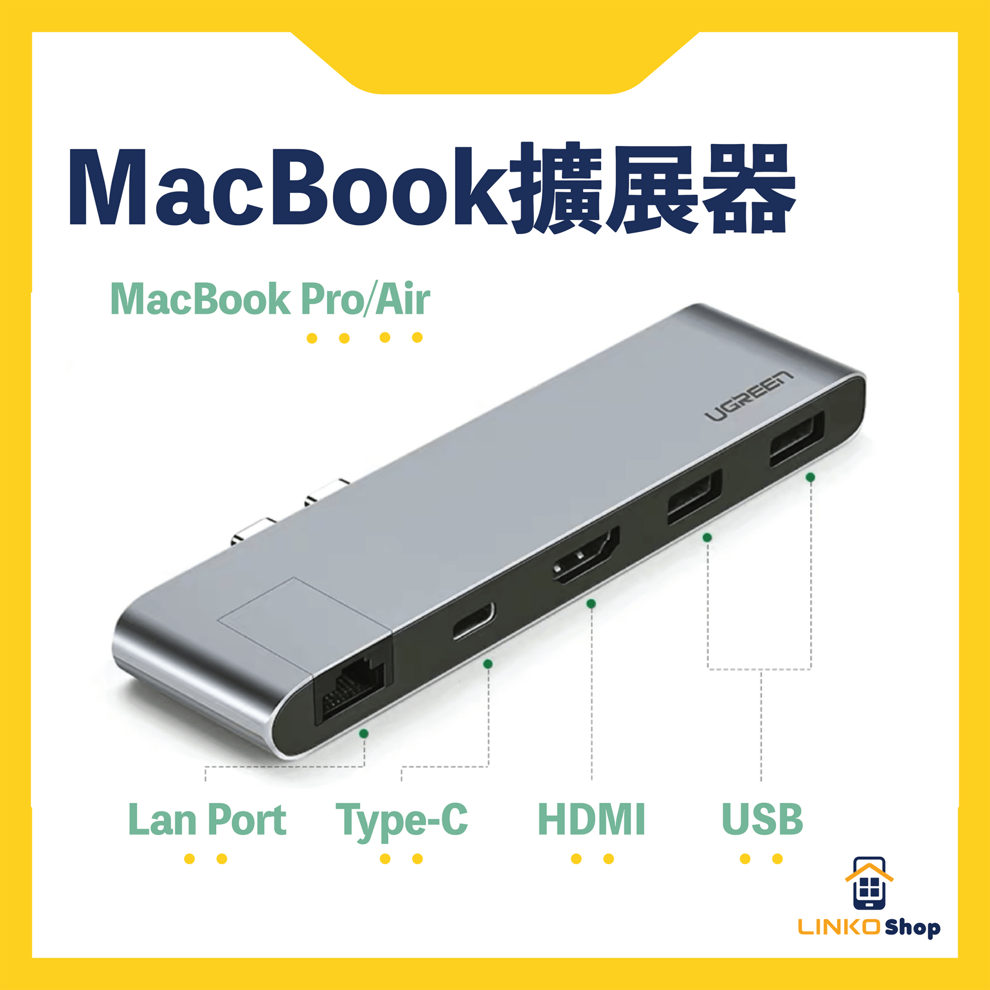 UGREEN 5合一 MacBook Air/Pro Type-C多功能雙頭擴充器 (Hdmi/usb/sd/tf插口） - LINKO Shop